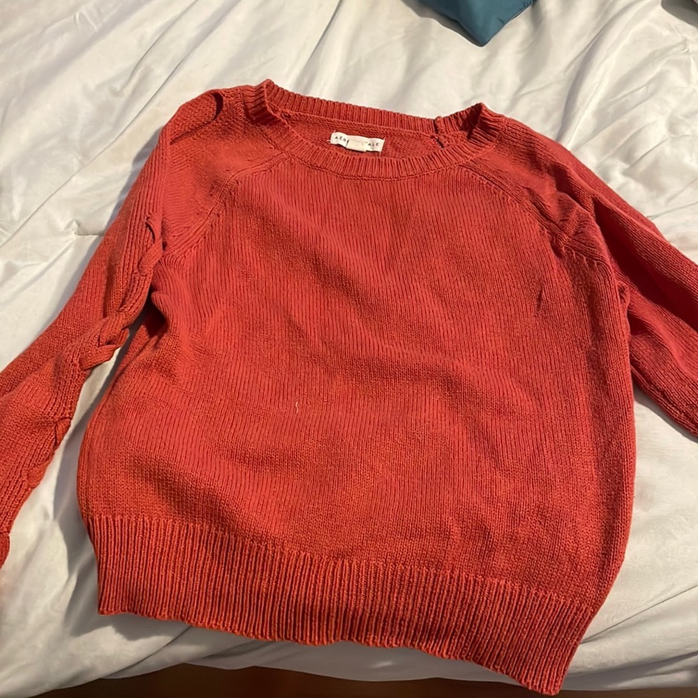 XS Aeropostale orange/red-ish sweater w/ open shoulders and criscross down arms